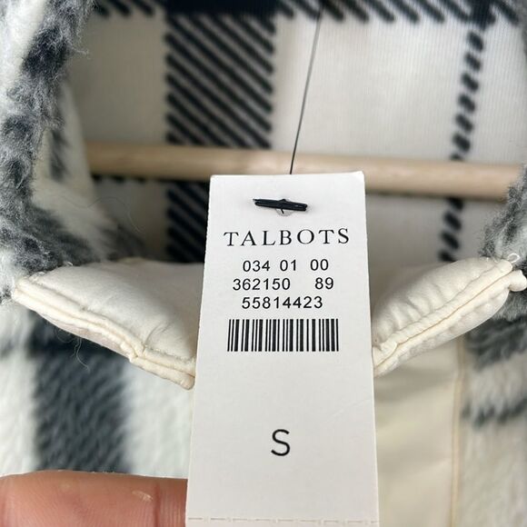 T by TALBOTS Fleece Jacket Womens cream black Plaid Full Zip Soft Pockets Small - Picture 10 of 13